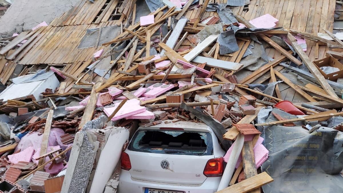 A building collapsed after a strong earthquake struck the Aegean Sea where some buildings collapsed in the coastal province of Izmir, Turkey, October 30, 2020.