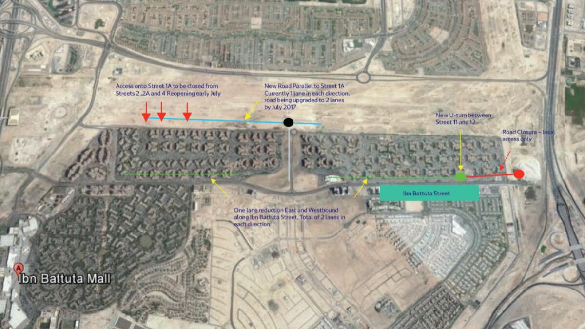 Traffic changes along Ibn Battuta Street, nearby areas in Dubai