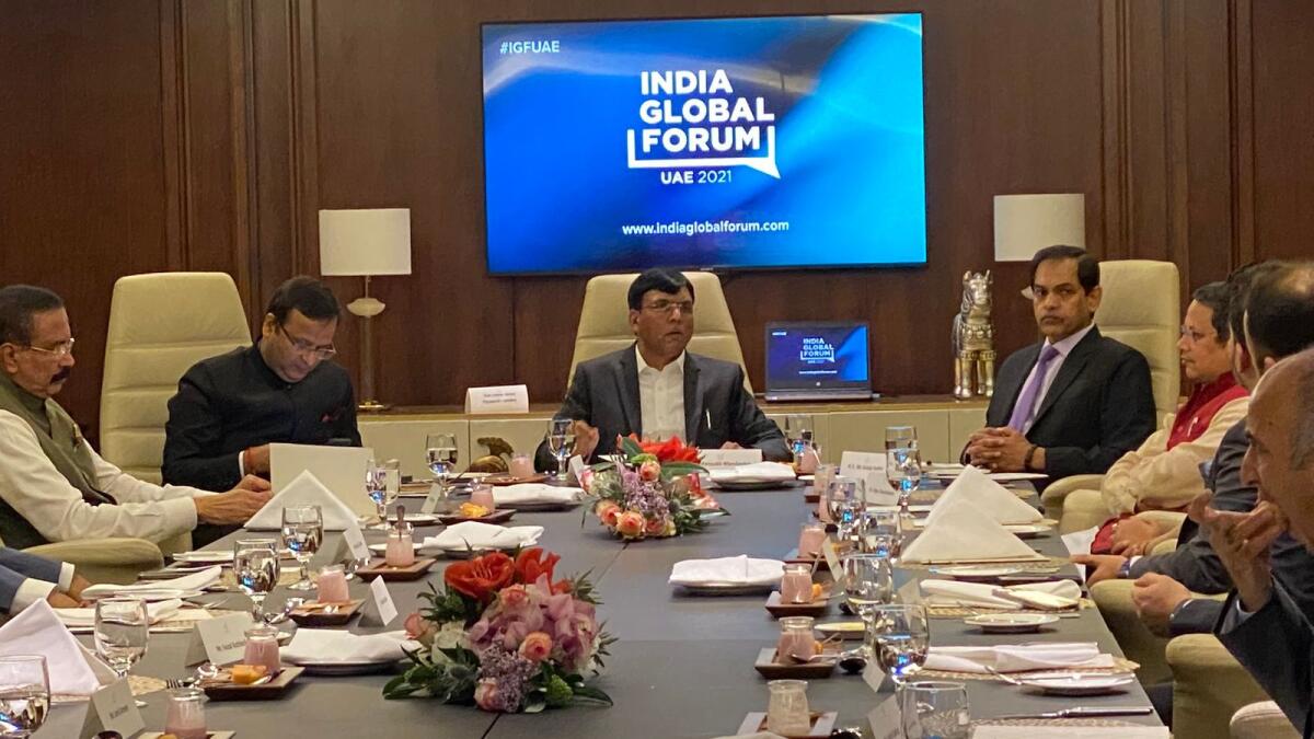 The India Global Forum Healthcare Roundtable headed by Dr. Mansukh Mandaviya along with Sunjay Sudhir, India Ambassador to the UAE.