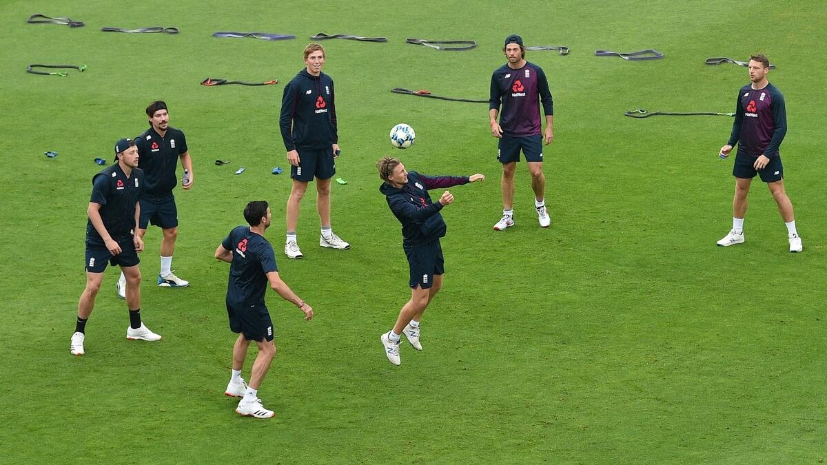 England's players warm up in Southampton