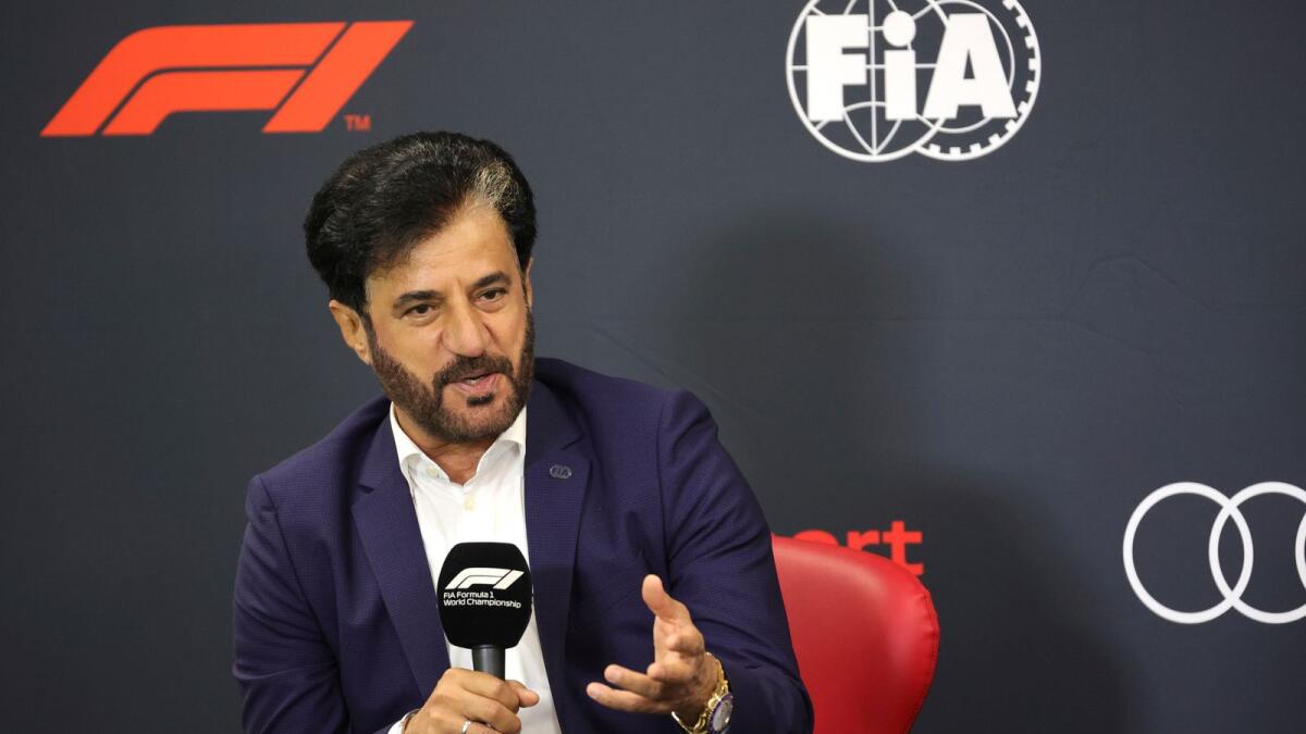 FIA president Mohammed Ben Sulayem at a press conference. (AP)