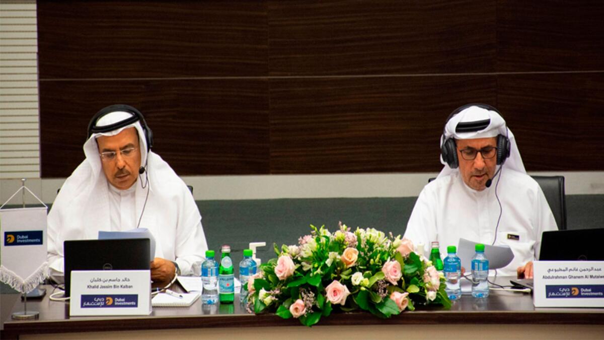 Khalid Bin Kalban vice-chairman CEO and Abdulrahman Ghanem A. Al Mutaiwee, chairman, Dubai Investments at the comapny's AGM. — Supplied photo