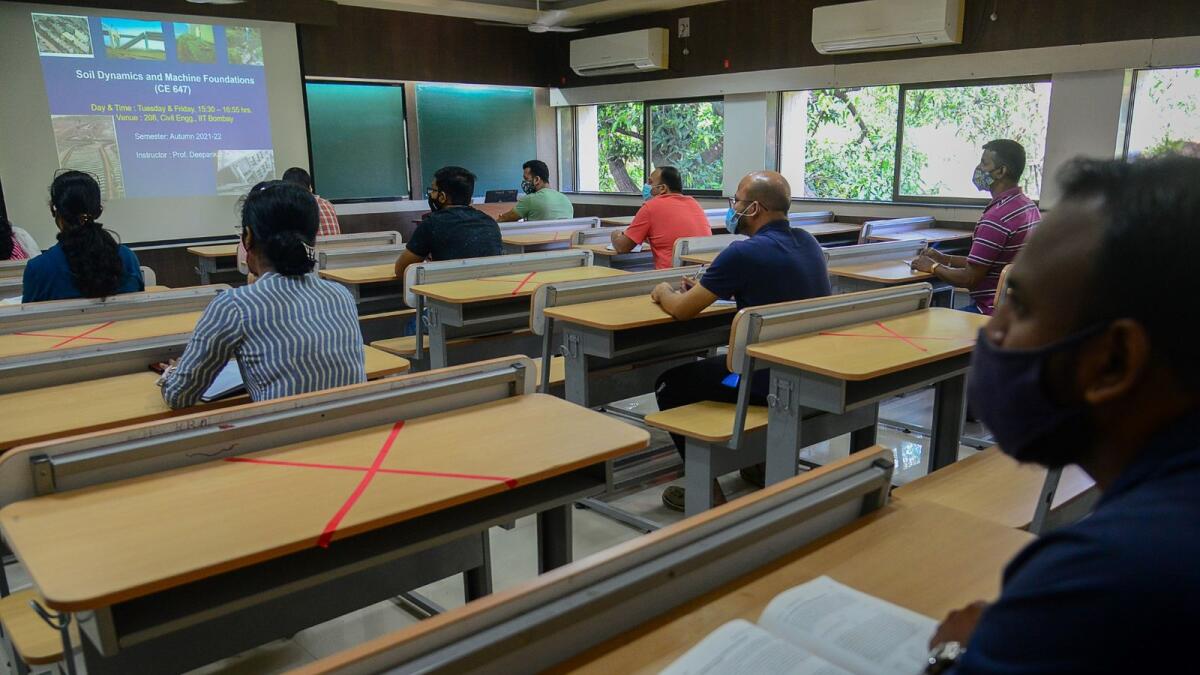 In this photo taken on December 6, 2021, students attend a class in the Indian Institute of Technology (IIT) Bombay campus in Mumbai. Photo: AFP