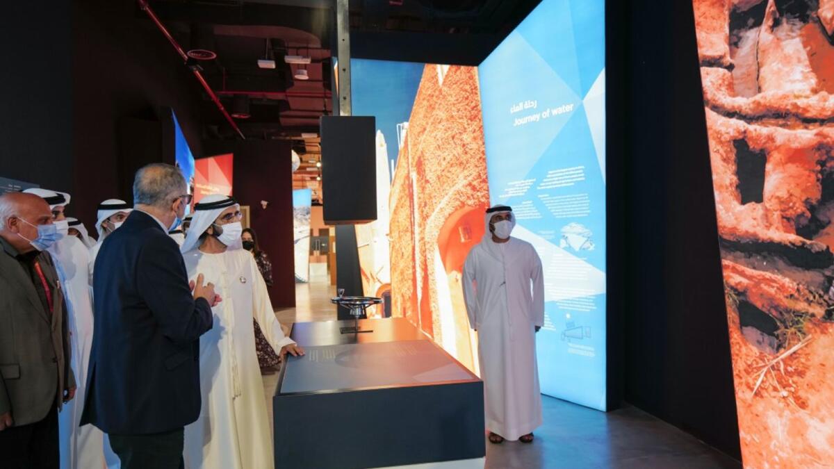 Sheikh Mohammed tours the Algerian pavilion at Expo 2020 Dubai. — Wam