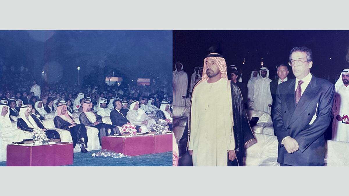 Jumbo’s founder Manu R Chhabria with Sheikh Ahmed Bin Saeed Al Maktoum, Chairman of Dubai Airports, at the inaugural Dubai Shopping Festival in 1996.