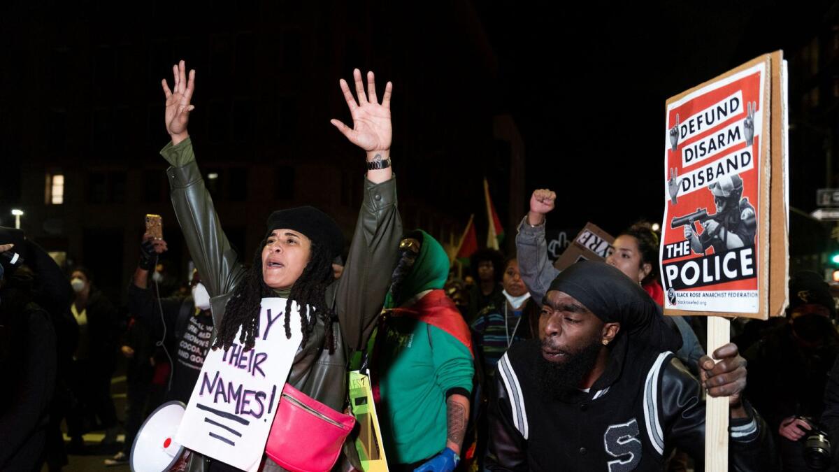 People protest against the fatal beating of Black motorist Tyre Nichols during a rally in Oakland, California. — Reuters