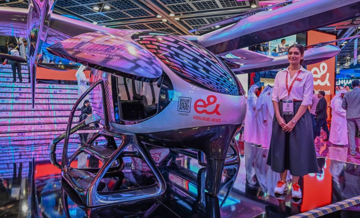Air Taxi displayed at the e&amp; stand during the Gitex Global 2023 held at Dubai World Trade Center - Photos by M. Sajjad