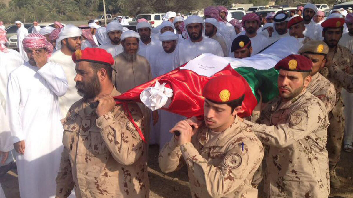 Funeral prayer for martyr Mohammed Saeed Al Hassani at Rabeea bin Aamir Mosque, Dhadna - Fujairah