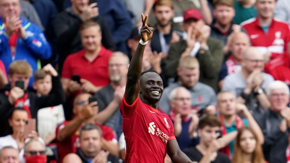 Liverpool's Sadio Mane celebrates a goal against Crystal Palace during the English Premier League match. — AP