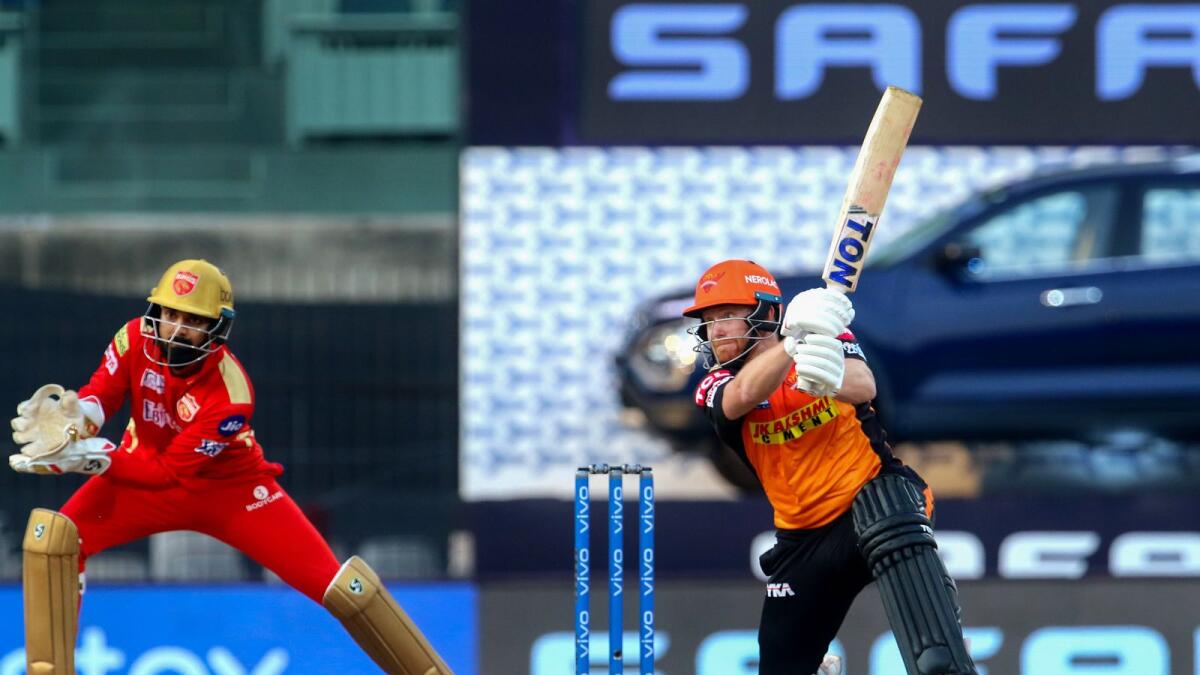 Jonny Bairstow hits a boundary during the IPL match against Punjab Kings. — PTI