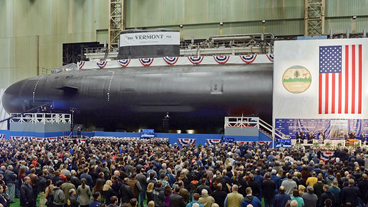 The United States Navy's nuclear-powered attack submarine USS Vermont is christened at Electric Boat in Groton, Conn. — AP file