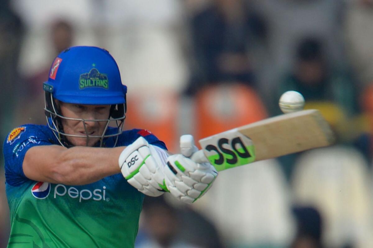 Multan Sultans' David Miller plays a shot during the Pakistan Super League (PSL) match against Islamabad United on Sunday. — AFP