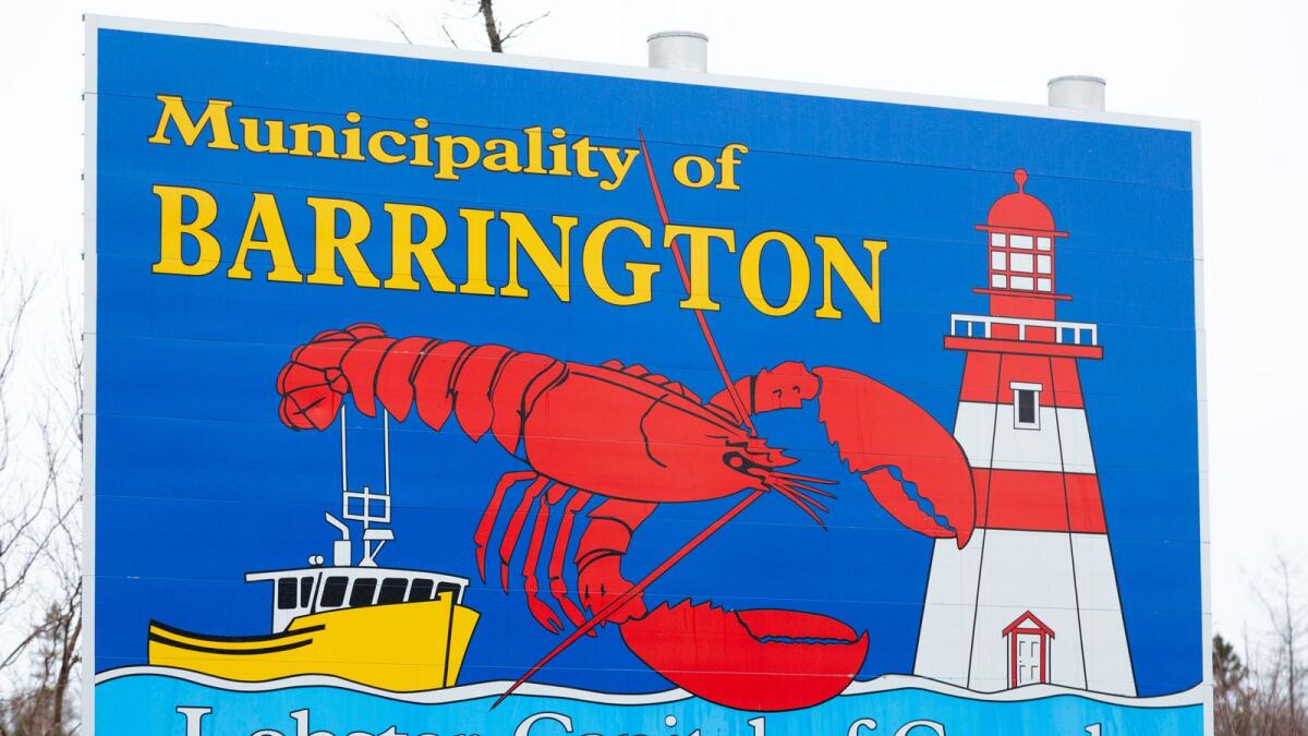 Sign for the municipality of Barrington, the Lobster Capital of Canada.