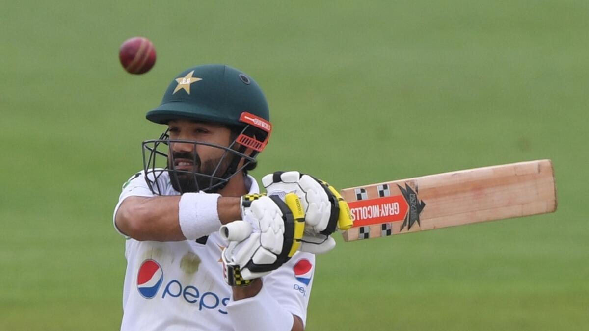 Mohammad Rizwan plays a shot against England on the second day of the second Test on Friday. - AFP