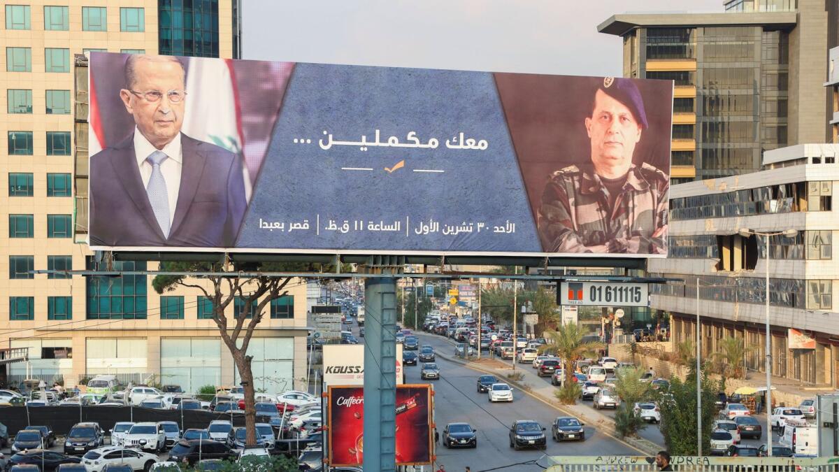 A billboard depicting Lebanon's President Michel Aoun, whose term is expected to end on October 31, is placed in Jdeideh, Lebanon, October 27, 2022. — Reuters