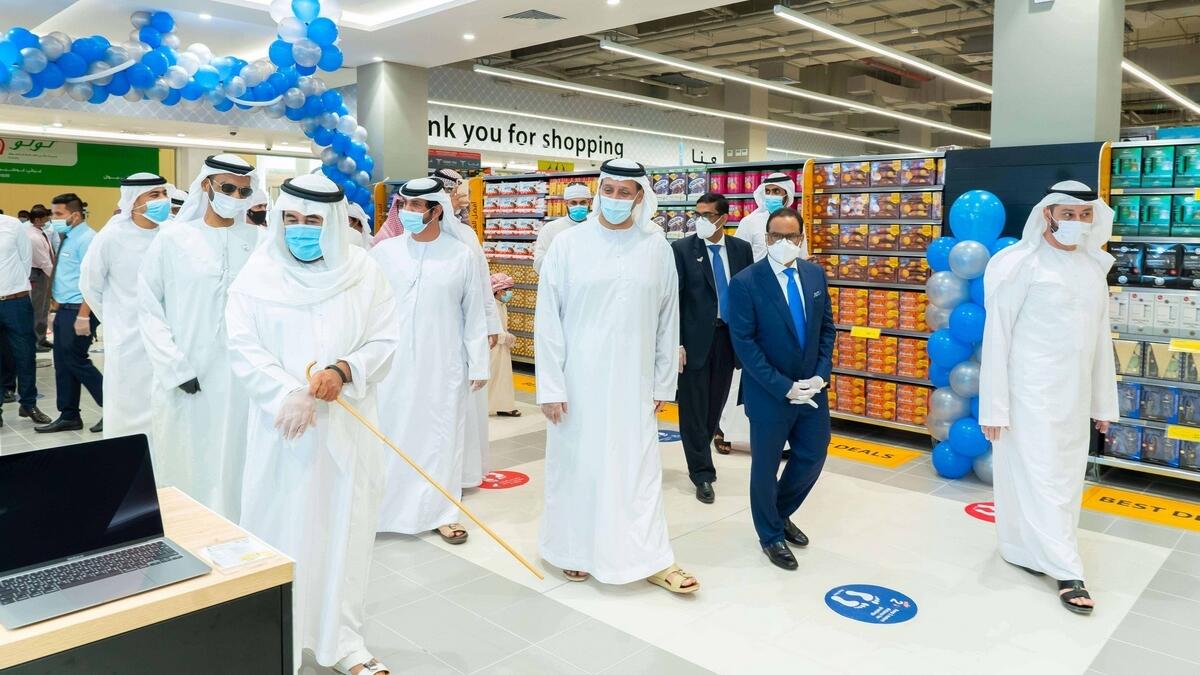 Rashed Suwaid Qarran Almansoori, Acting Executive Director  Ghayathi City Municipality and other dignitaries being taken to shop tour by Ashraf Ali MA, Executive Director of Lulu Group after official inauguration of group's 189th Hypermarket at Gayathi Mall, Al Dhafra Region of Abu Dhabi. - Supplied photo