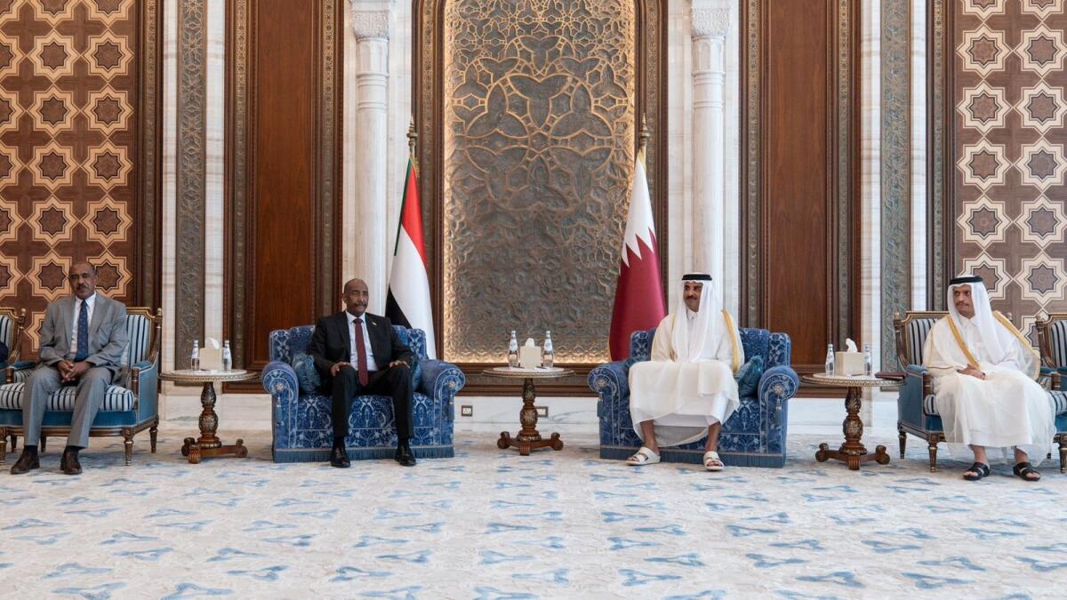 Sudan's army chief General Abdel Fattah Al Burhan meets Qatar's Emir His Highness Sheikh Tamim bin Hamad Al Thani in Doha, Qatar, on September 7, 2023.  — Reuters