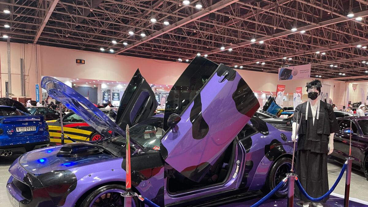 A samurai-themed car at Custom Show Emirates at the Dubai World Trade Centre.