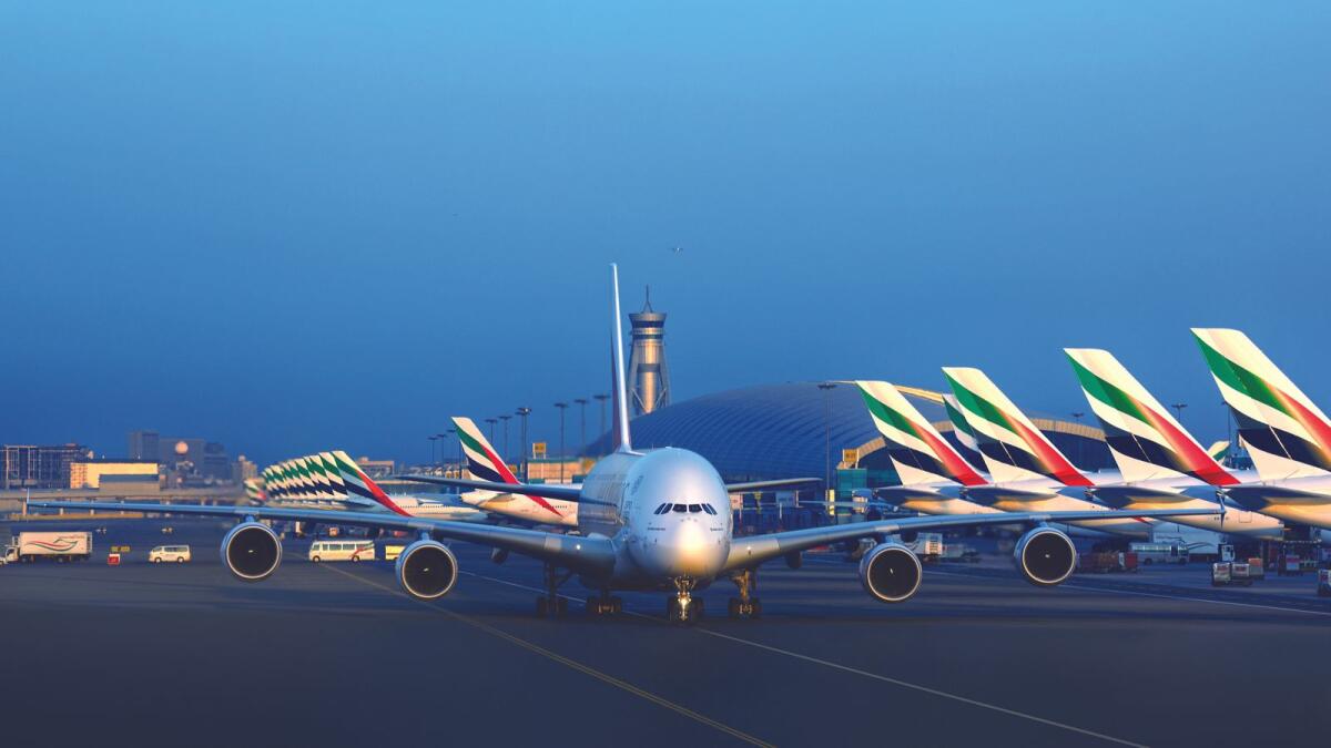 Emirates aircraft at Dubai International Airport.
