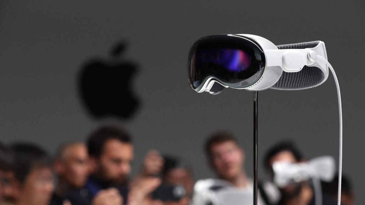 The new Apple Vision Pro headset is displayed during the Apple Worldwide Developers Conference. — AFP