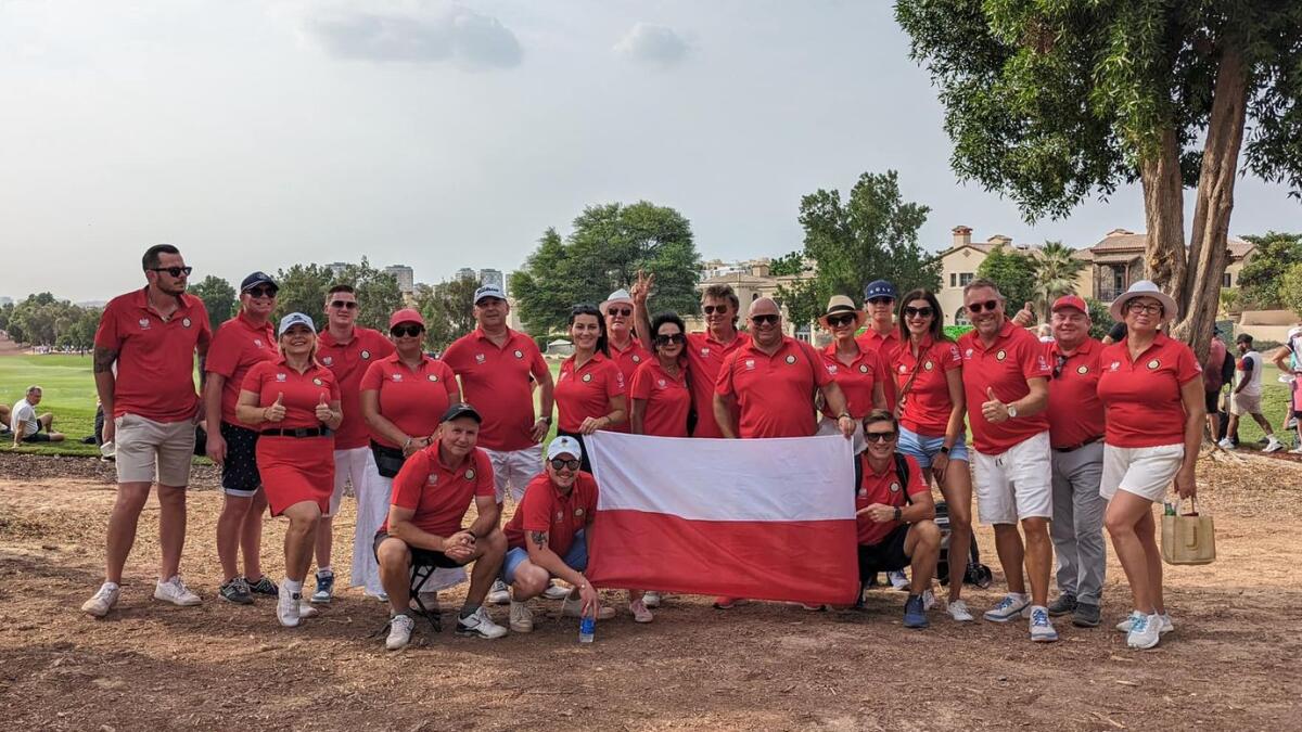 A group of Polish supporters of Adrian Meronk on the Earth course today at Jumeirah Golf Estates. - Supplied photo