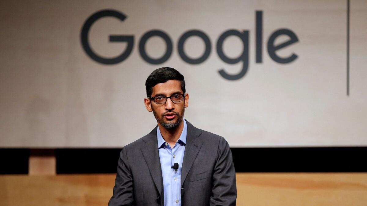 Google CEO Sundar Pichai speaks during signing ceremony committing Google to help expand information technology education at El Centro College in Dallas, Texas, on October 3, 2019.  — Reuters
