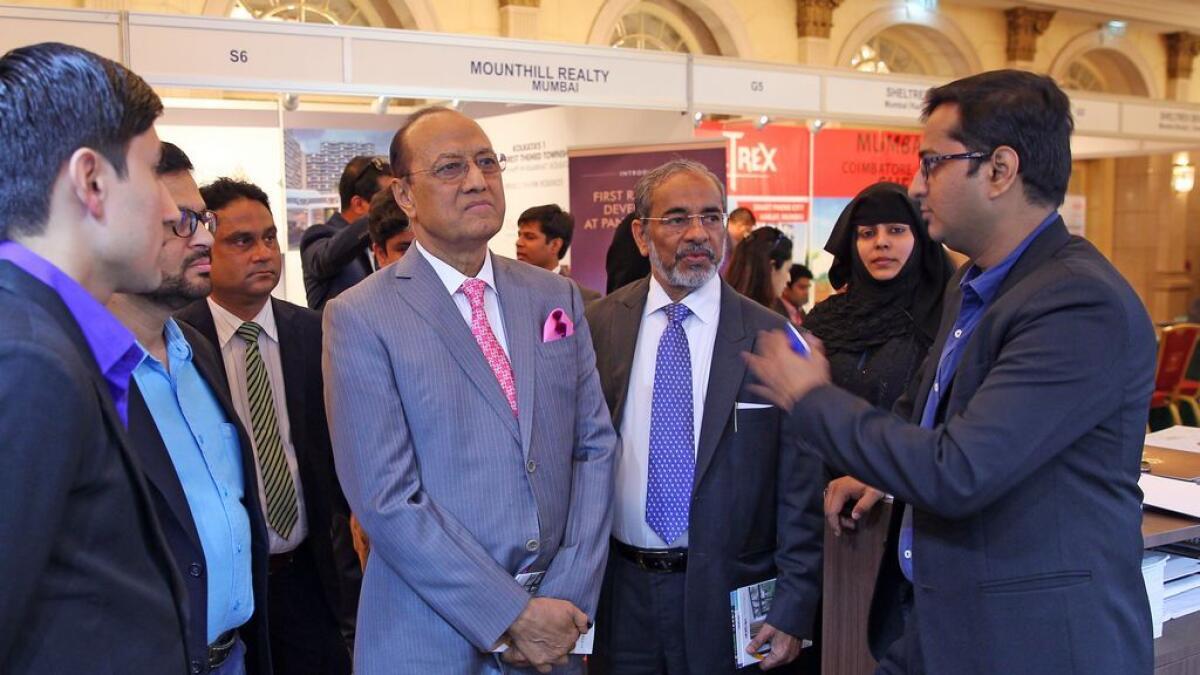 Paras Shahdadpuri, chairman of Nikai Group of Companies, and K.V. Shamsudheen during Realty India Expo 2016 in Dubai on Friday.