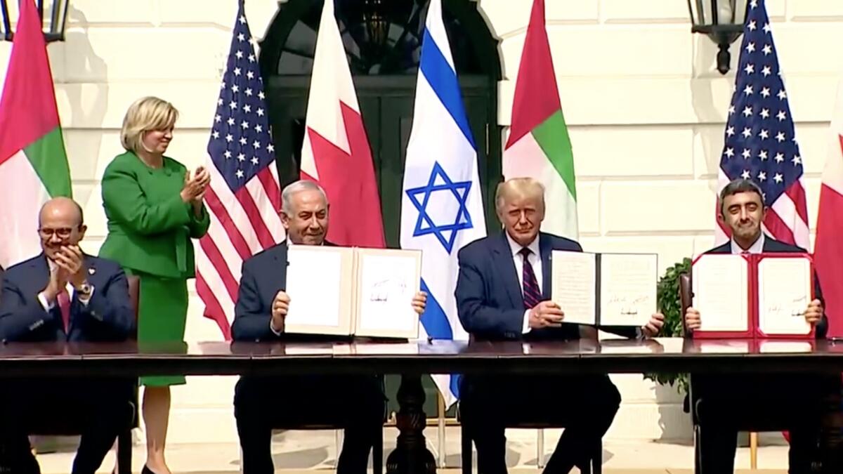 Donald trump, Sheikh abdullah, UAE, israel, Abraham Accord, Benjamin Netanyahu