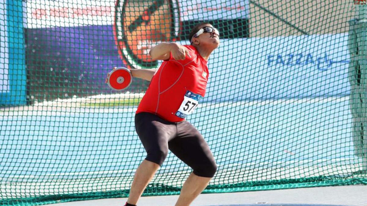 UAE's Abbad Ali in action in men's discus final. — Supplied photo