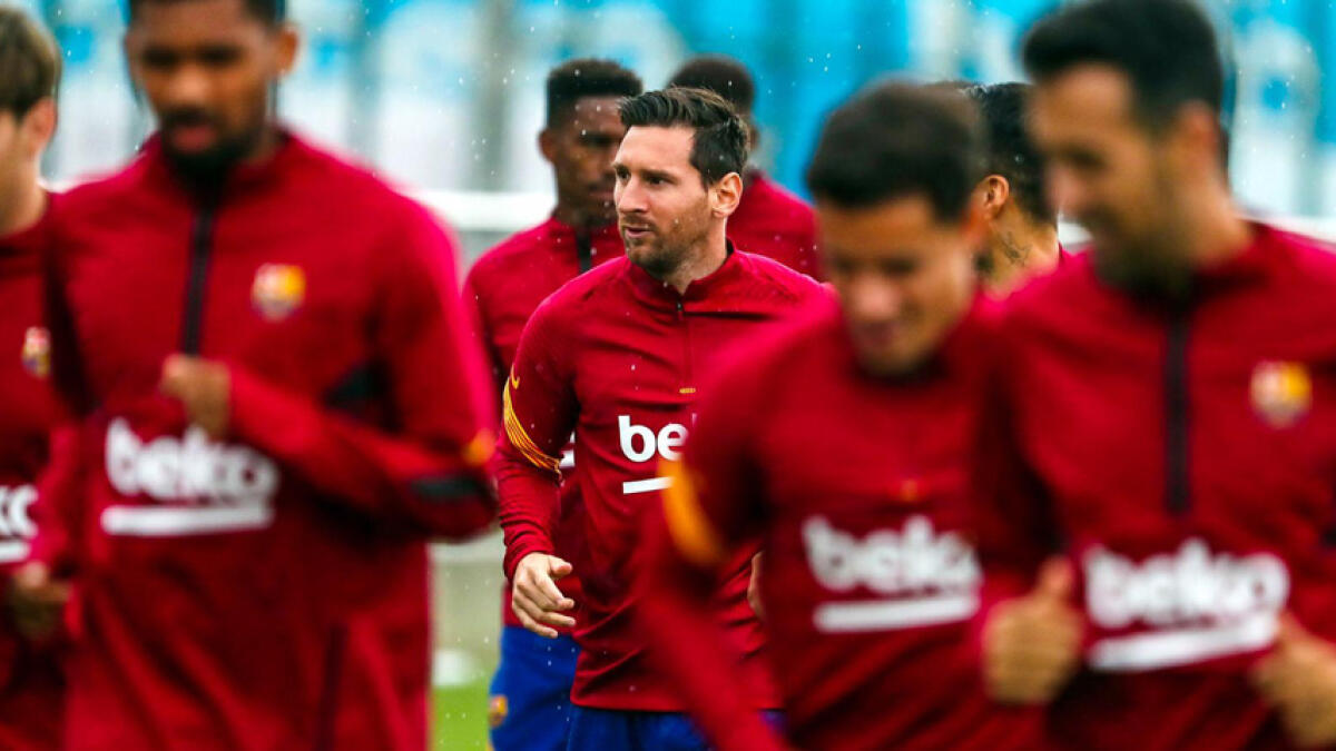 Lionel Messi trains with his teammates on Wednesday. - FC Barcelona Twitter