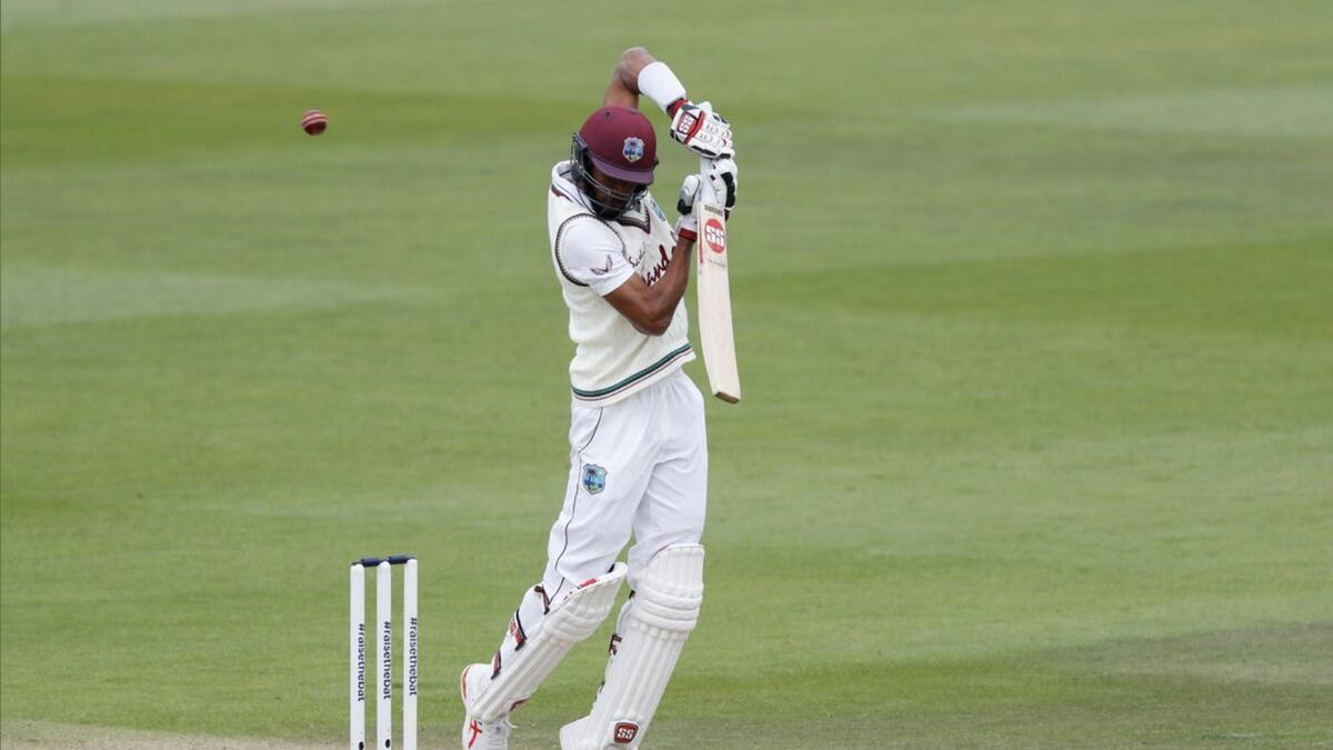West Indies' Roston Chase in action on the third day of the first Test on Friday. - Reuters