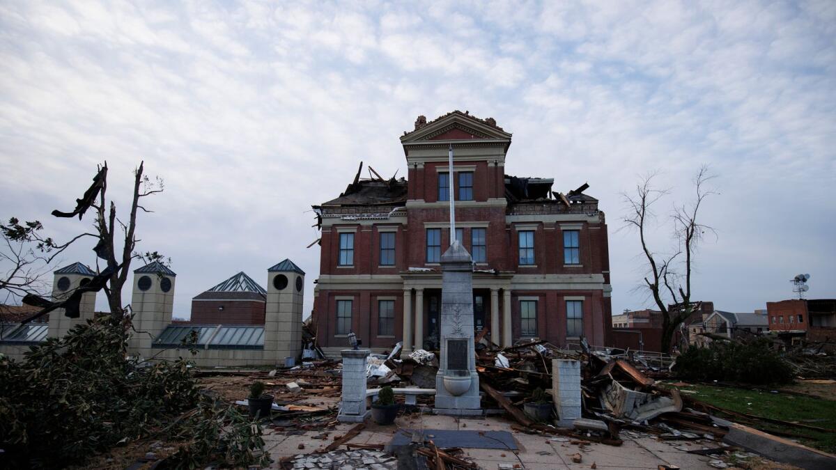 Heavy damage is seen downtown after a tornado swept through the area on December 11, 2021 in Mayfield, Kentucky. Photo: AFP