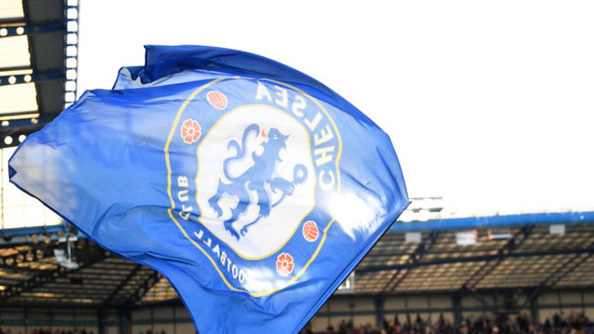 A Chelsea flag is seen inside the stadium before a Premier League match. (Reuters)