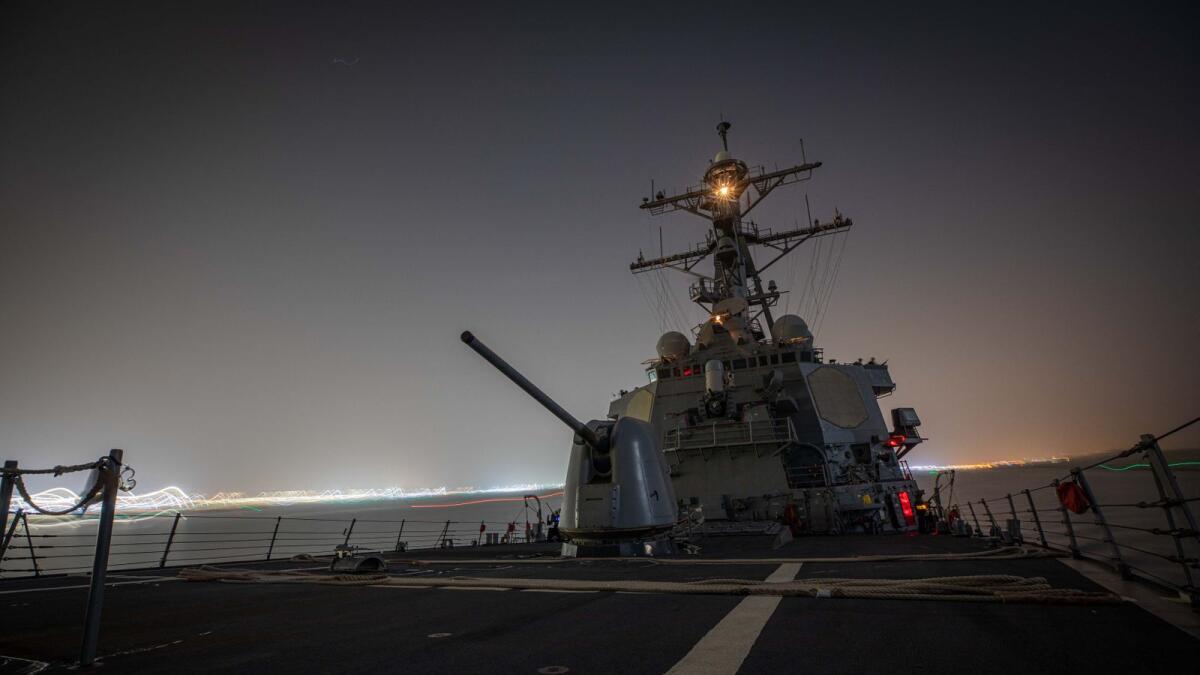 Arleigh Burke-class guided-missile destroyer USS Carney transits the Suez Canal. — AFP file