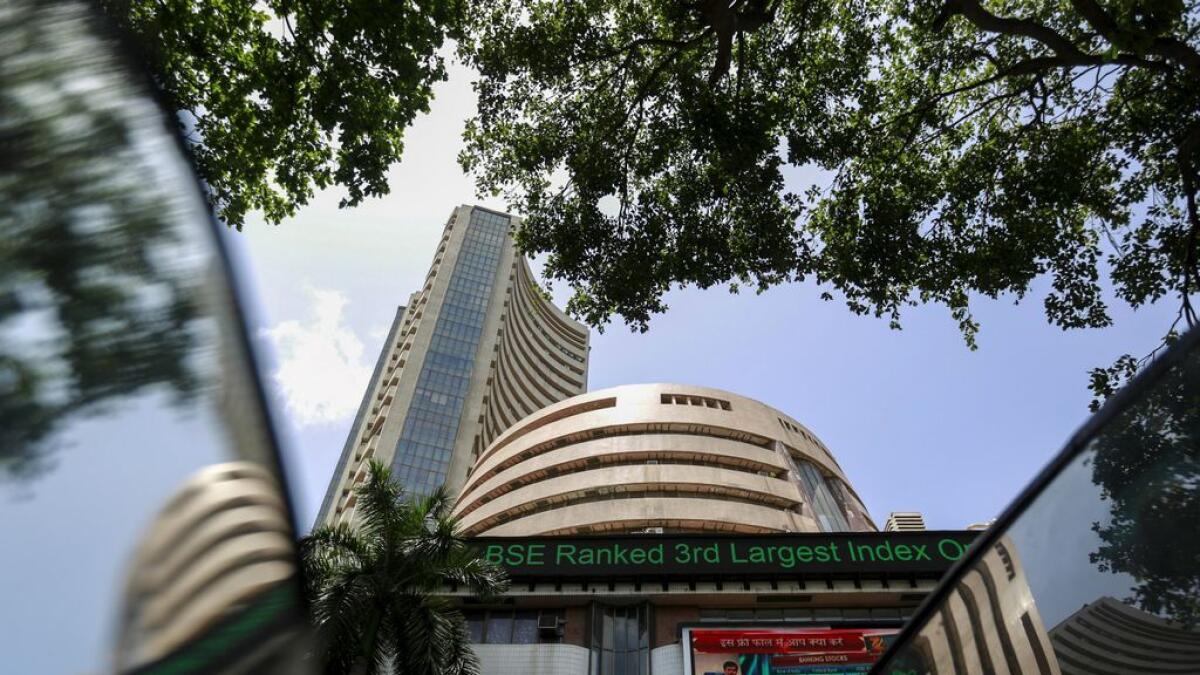 The Bombay Stock Exchange (BSE) building is pictured next to a police van in Mumbai, India, August 24, 2015. 