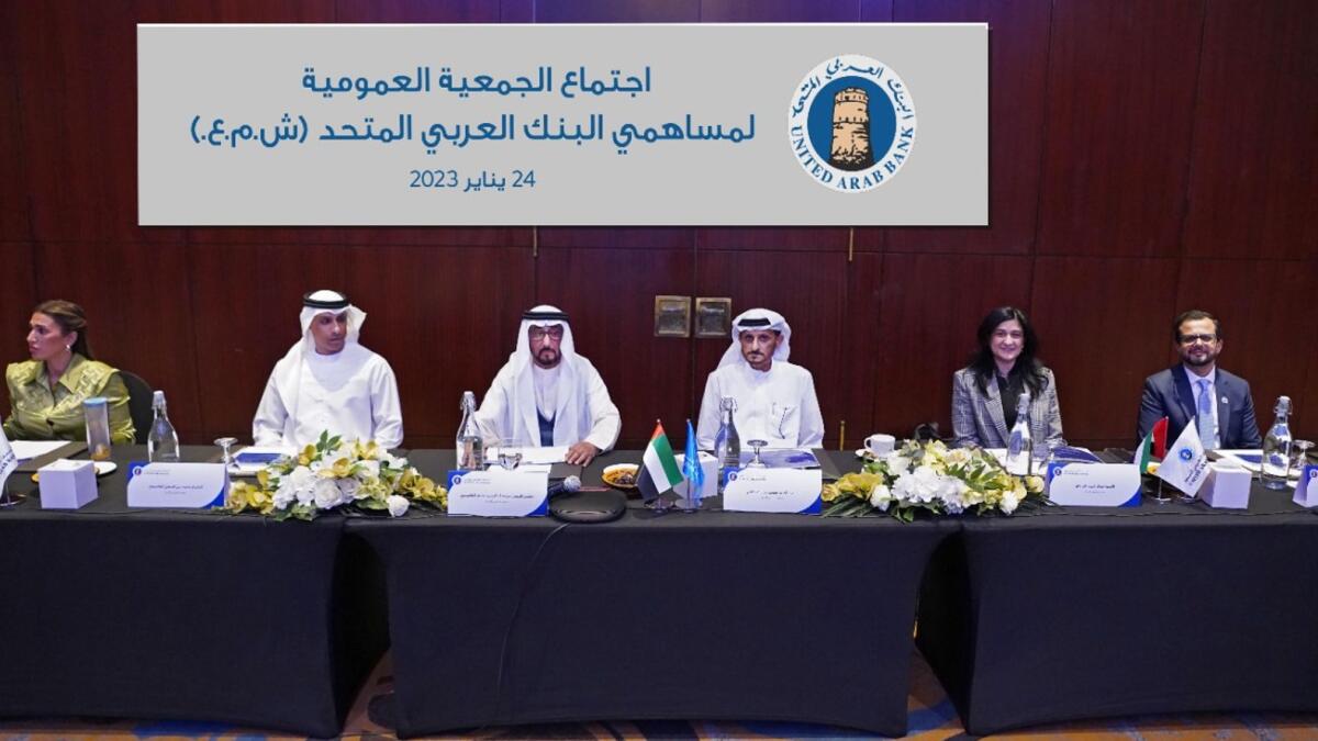 Sheikh Faisal bin Sultan bin Salem Al Qassimi, chairman of the board of directors of UAB chairing the shareholders general assembly. — Supplied photo