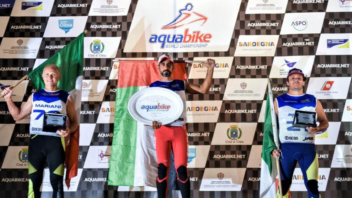 Rashid Al Mulla (centre) celebrates on the podium. (Supplied photo)