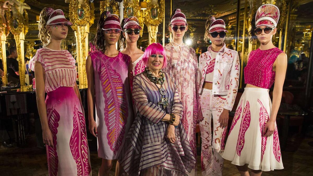 Designer Zandra Rhodes (pictured with models) showcased creations inspired by ‘batik’ fabrics of the Far East