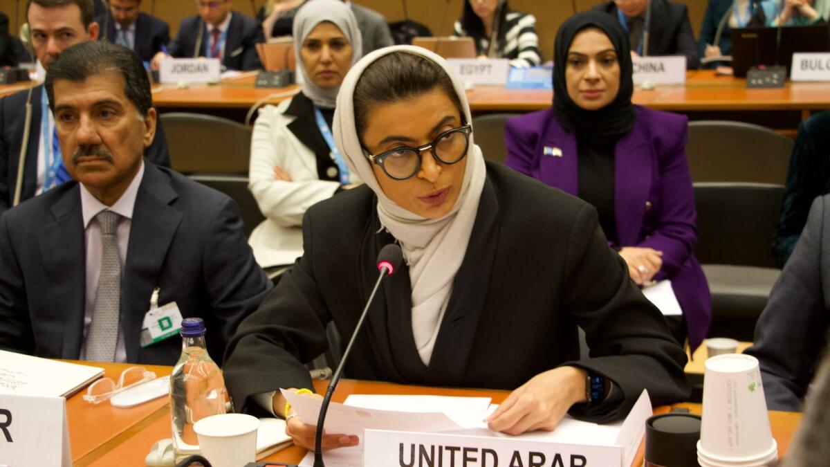 Minister Noura Al Kaabi at the donor conference for Yemen. — Wam