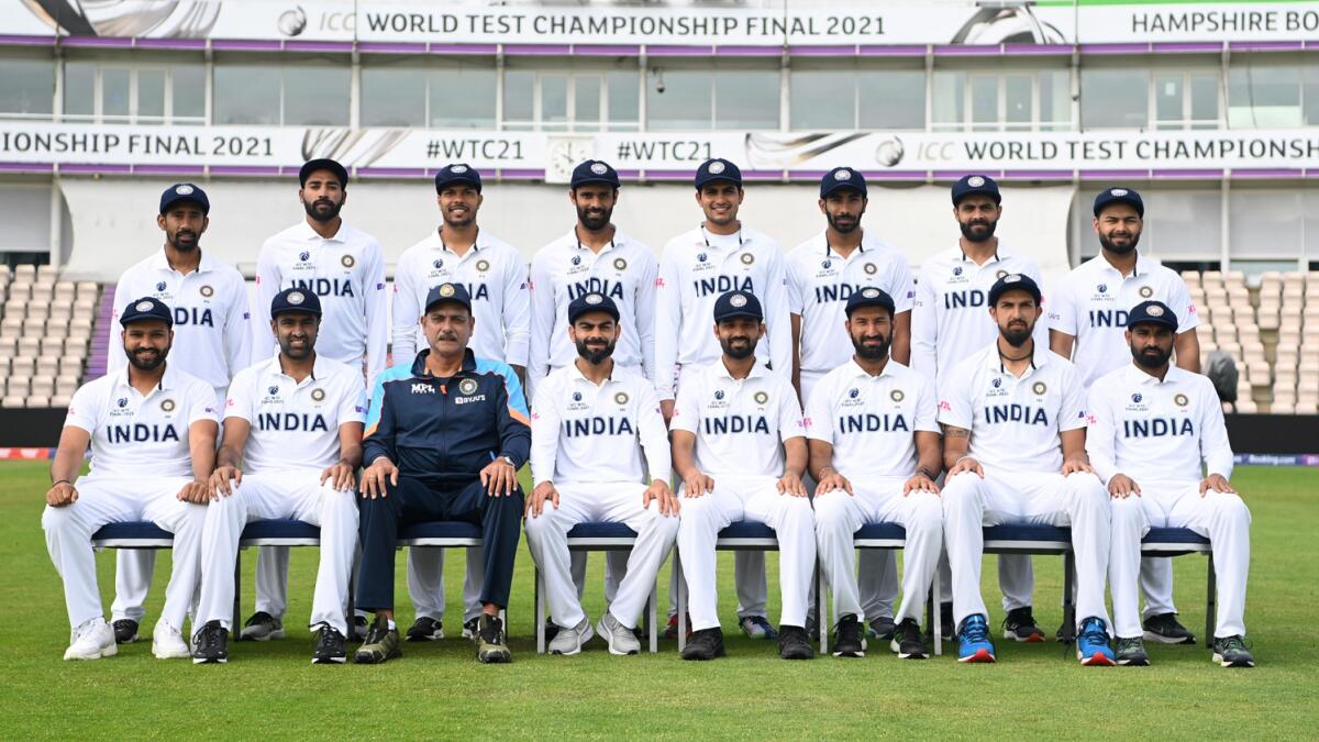 The 15-member Indian team pose in Southampton ahead of their World Test Championship final against New Zealand. (ICC Twitter)
