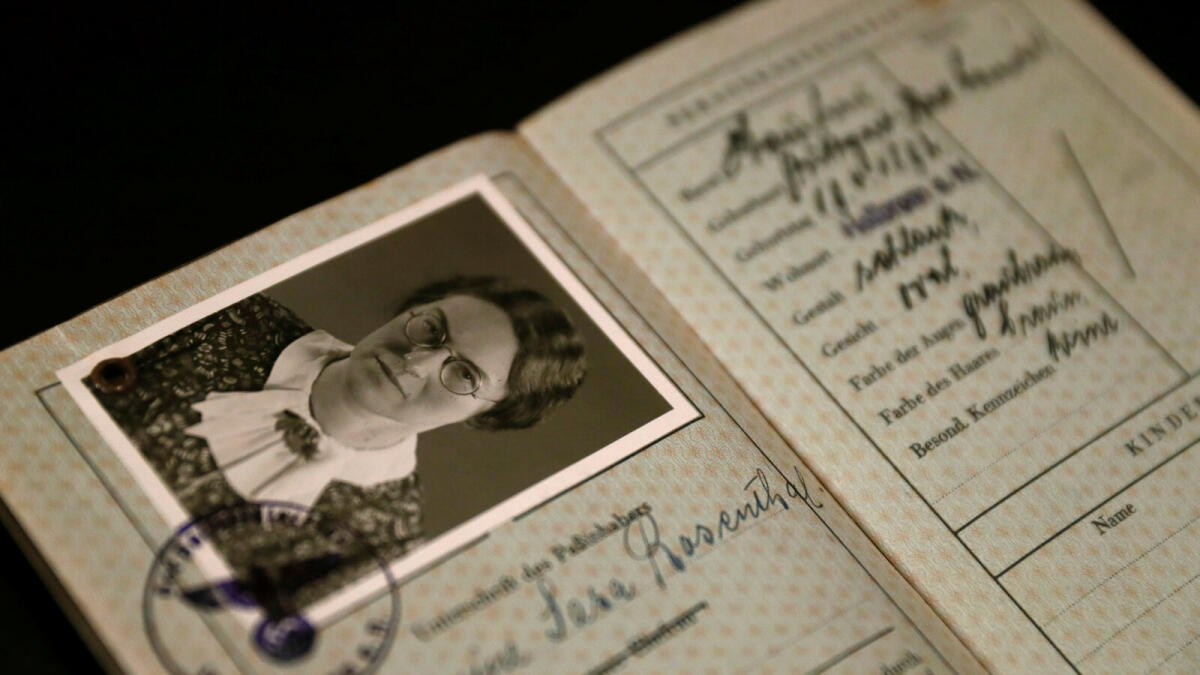 The old German passport of Hermine Sara Rosenthal, the grandmother of London rabbi Julia Neuberger, is seen at the West London Synagogue in London, Britain September 20, 2016.  Reuters