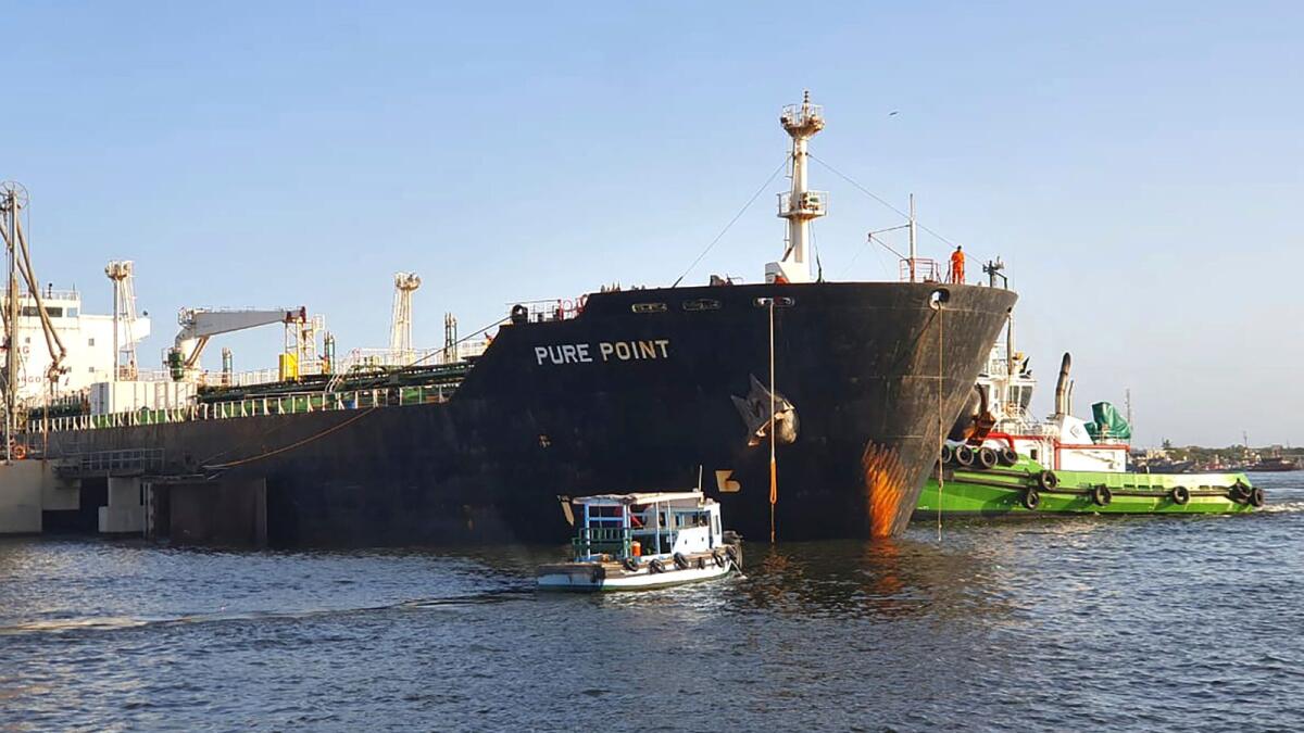 A Russian oil cargo carrying discounted crude, is anchored at a port in Karachi. — AP