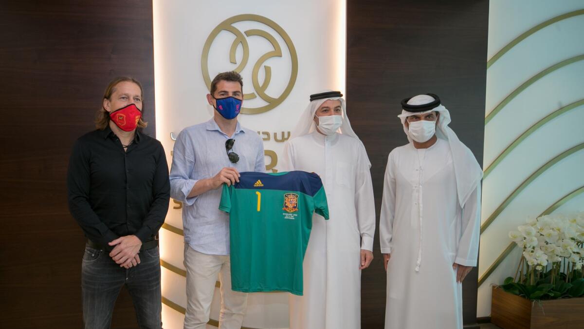 Iker Casillas (second left) at the Dubai Sports Council headquarters. (Supplied photo)