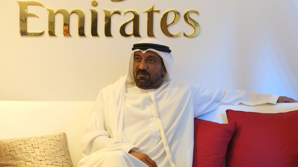 Shaikh Ahmed during a Press conference at the Emirates stand at the ATM on Tuesday. 