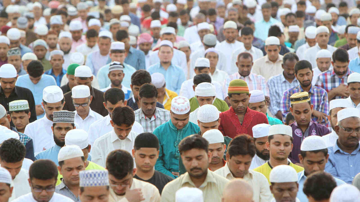 The faithful offer Eid prayers at Eidgah in Deira, Dubai. Photo by Juidin Bernarrd/Khaleej Times