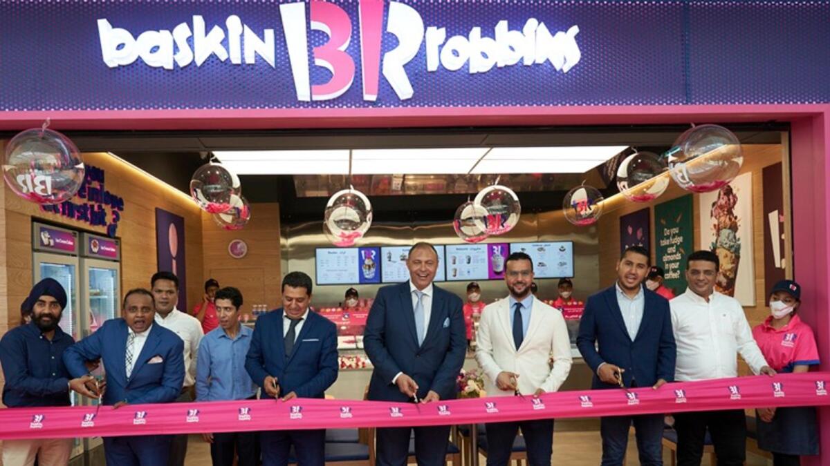 Galadari F&amp;B Division and Inspire Brands leadership cutting the ribbon to open the first outlet of Baskin Robbins in Morocco Mall. — Supplied photos