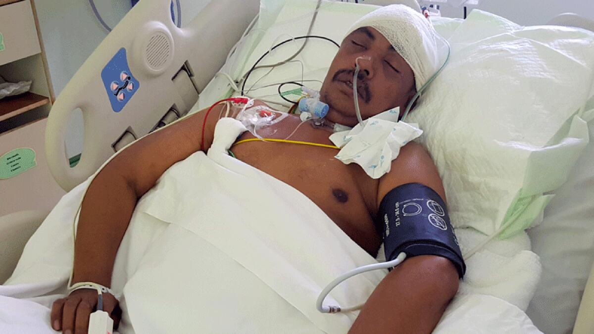 Kamal in the ICU of Al Qasimi Hospital after the accident.