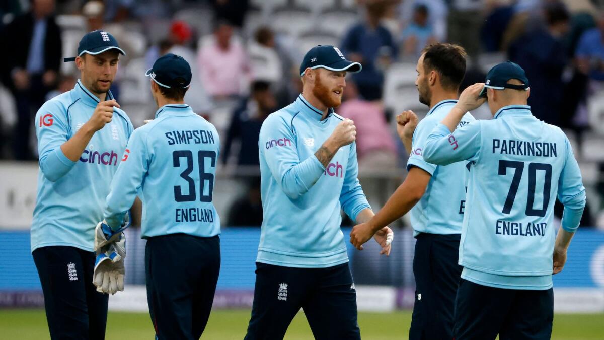England's England players celebrate their victory against Pakistan in the second one day international. — AFP