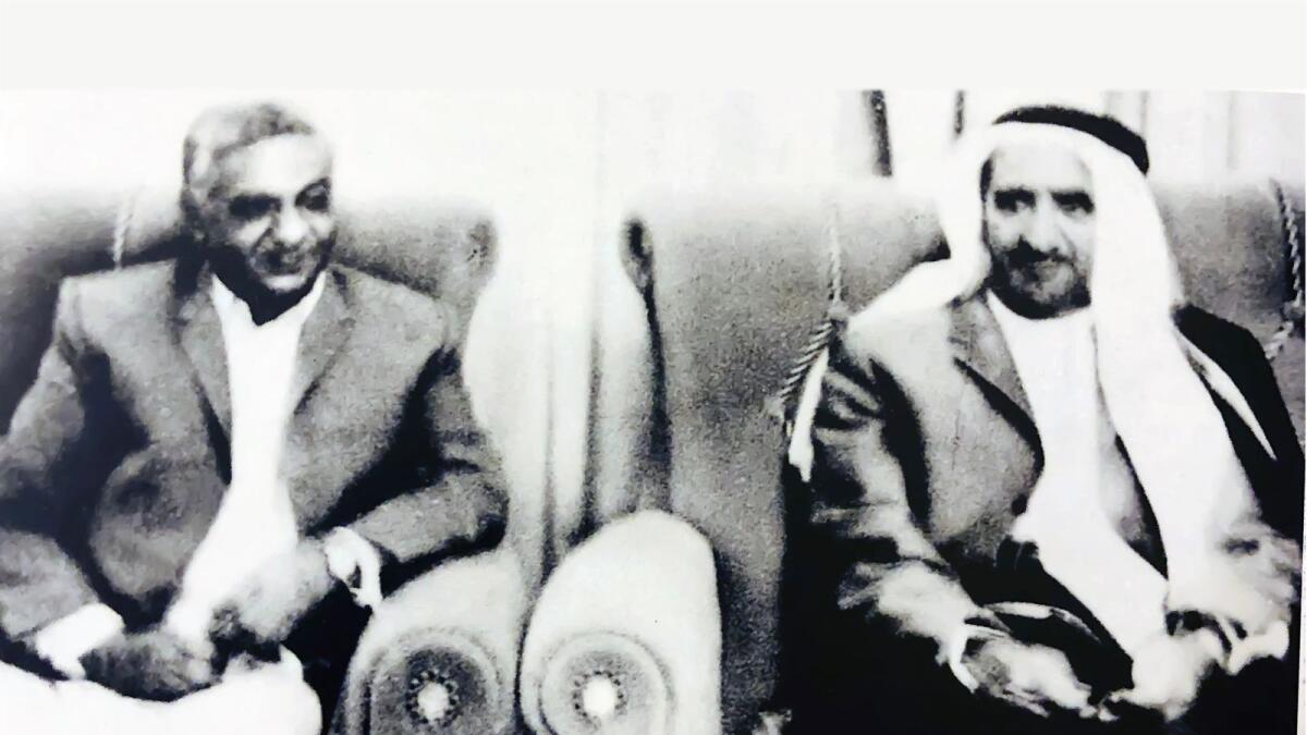 Uttamchand Tulsidas Bhatia (left) with Sheikh Rashid bin Saeed Al Maktoum at Zabeel Palace. (Supplied photos) 