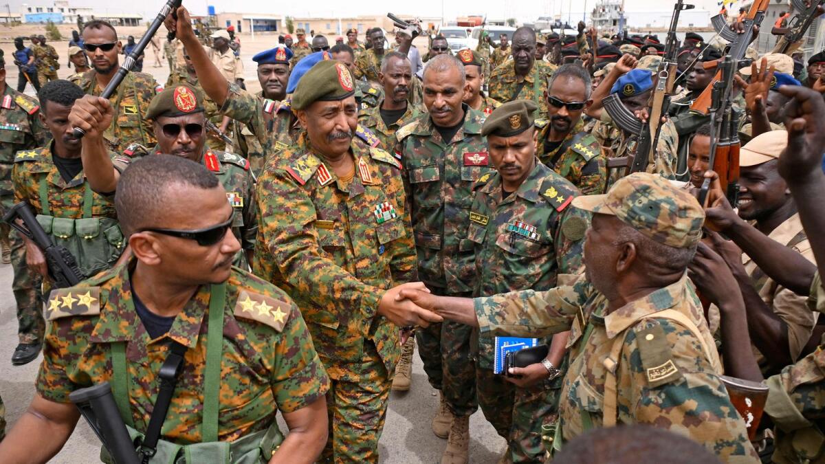 Sudanese army chief Abdel Fattah Al Burhan visits the Flamingo Marine Base in Port Sudan. — AFP